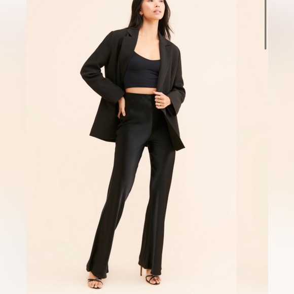 Sophie Rue Pants - 45. Sophie Rue Satin Bell Pant in Black Size L